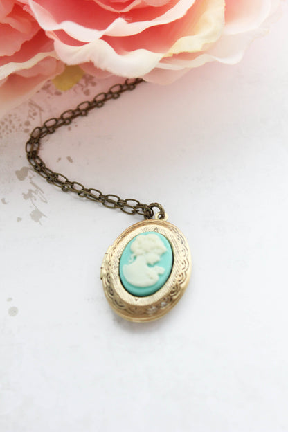 Pink Rose Cameo Locket Necklace