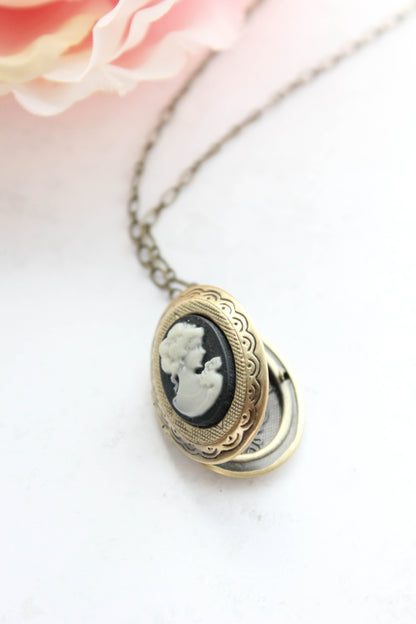 Pink Rose Cameo Locket Necklace