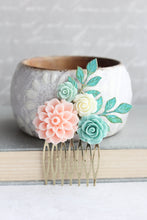 Load image into Gallery viewer, Mint and Pink Dahlia Comb - C1013