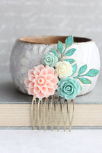 Load image into Gallery viewer, Mint and Pink Dahlia Comb - C1013