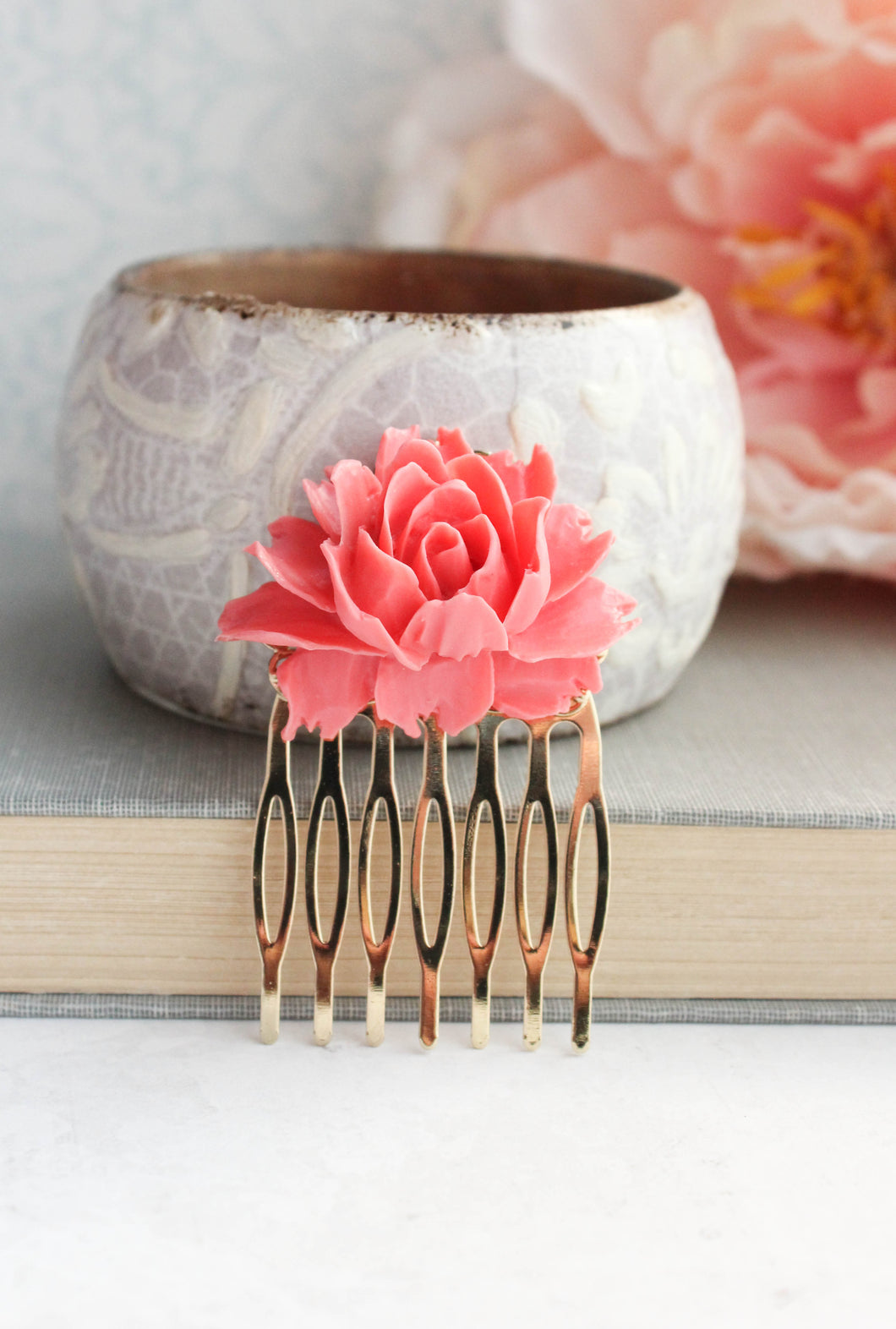 Coral Pink Rose Comb - C2004