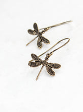 Load image into Gallery viewer, Little Dragonfly Earrings - Antiqued Gold