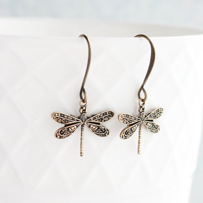 Little Dragonfly Earrings - Antiqued Copper