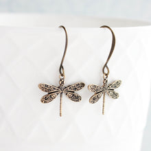 Load image into Gallery viewer, Little Dragonfly Earrings - Antiqued Copper