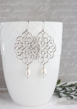 Load image into Gallery viewer, Silver Filigree Earrings (14 Pearl Colors)