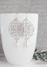 Load image into Gallery viewer, Silver Filigree Earrings (14 Pearl Colors)