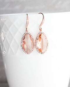 Sparkly Dangle Earrings - Peach /Rose Gold