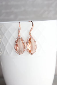 Sparkly Dangle Earrings - Peach /Rose Gold