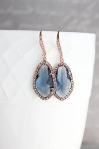 Sparkly Dangle Earrings - Navy /Rose Gold NEW