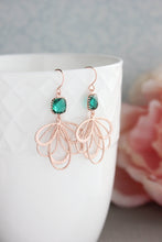 Load image into Gallery viewer, Rose Gold Loop Earrings - Emerald