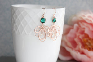 Rose Gold Loop Earrings - Emerald