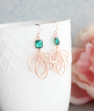 Load image into Gallery viewer, Rose Gold Loop Earrings - Emerald