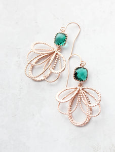 Rose Gold Loop Earrings - Emerald