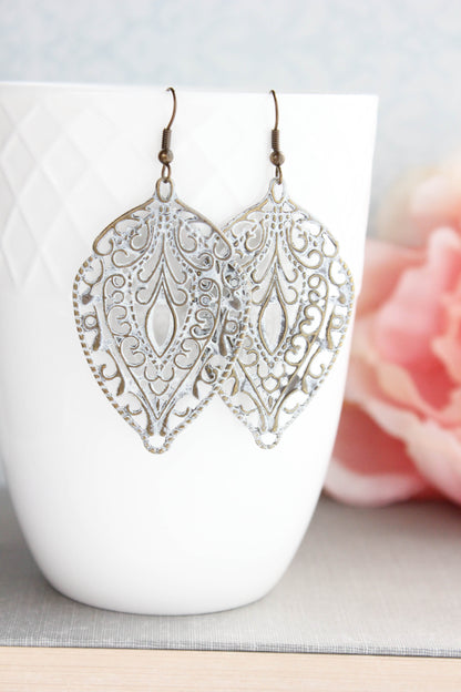 White Patina Filigree Earrings