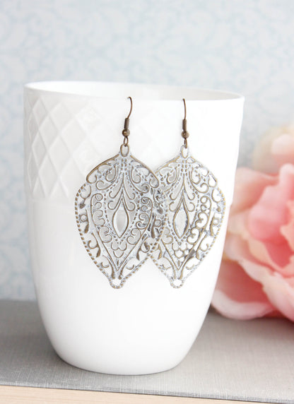 White Patina Filigree Earrings