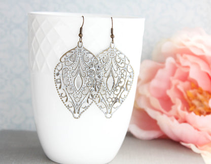White Patina Filigree Earrings