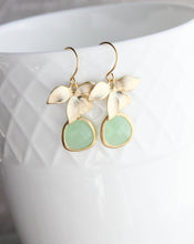 Load image into Gallery viewer, Gold Orchid Earrings - Light Green