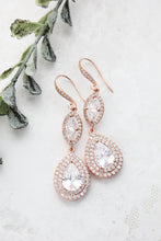 Load image into Gallery viewer, Rose Gold Sparkly Bridal Earrings