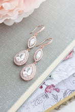 Load image into Gallery viewer, Rose Gold Sparkly Bridal Earrings