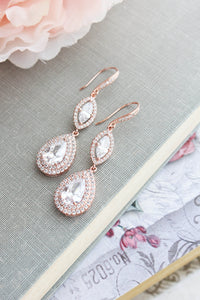 Rose Gold Sparkly Bridal Earrings