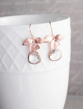 Load image into Gallery viewer, Rose Gold Orchid Earrings - Clear