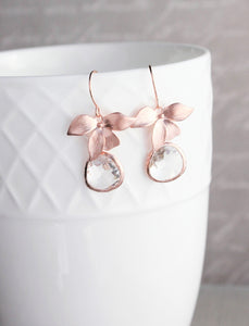 Rose Gold Orchid Earrings - Clear