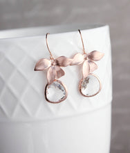 Load image into Gallery viewer, Rose Gold Orchid Earrings - Clear