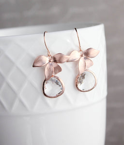 Rose Gold Orchid Earrings - Clear