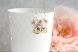 Rose Gold Orchid Earrings - Peridot
