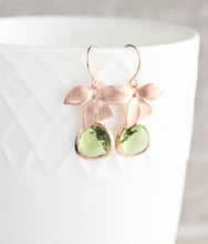 Load image into Gallery viewer, Rose Gold Orchid Earrings - Peridot