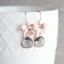 Load image into Gallery viewer, Rose Gold Orchid Earrings - Smoke