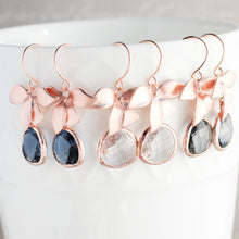 Load image into Gallery viewer, Rose Gold Orchid Earrings - Navy