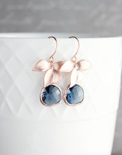 Load image into Gallery viewer, Gold Orchid Earrings - Navy