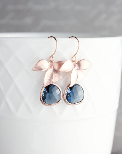 Navy Blue Orchid Earrings (3 styles)