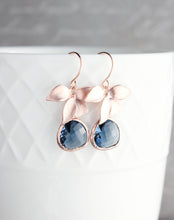 Load image into Gallery viewer, Silver Orchid Earrings - Navy
