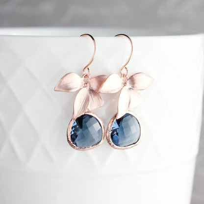 Navy Blue Orchid Earrings (3 styles)