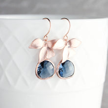 Load image into Gallery viewer, Silver Orchid Earrings - Navy