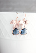Load image into Gallery viewer, Silver Orchid Earrings - Navy