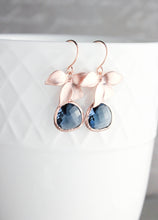 Load image into Gallery viewer, Silver Orchid Earrings - Navy