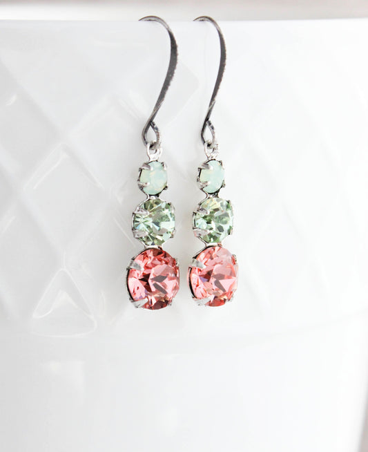 Three Jewel Drop - Pink and Mint