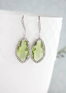 Sparkly Dangle Earrings - Green /Silver NEW