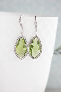 Sparkly Dangle Earrings - Green /Silver NEW