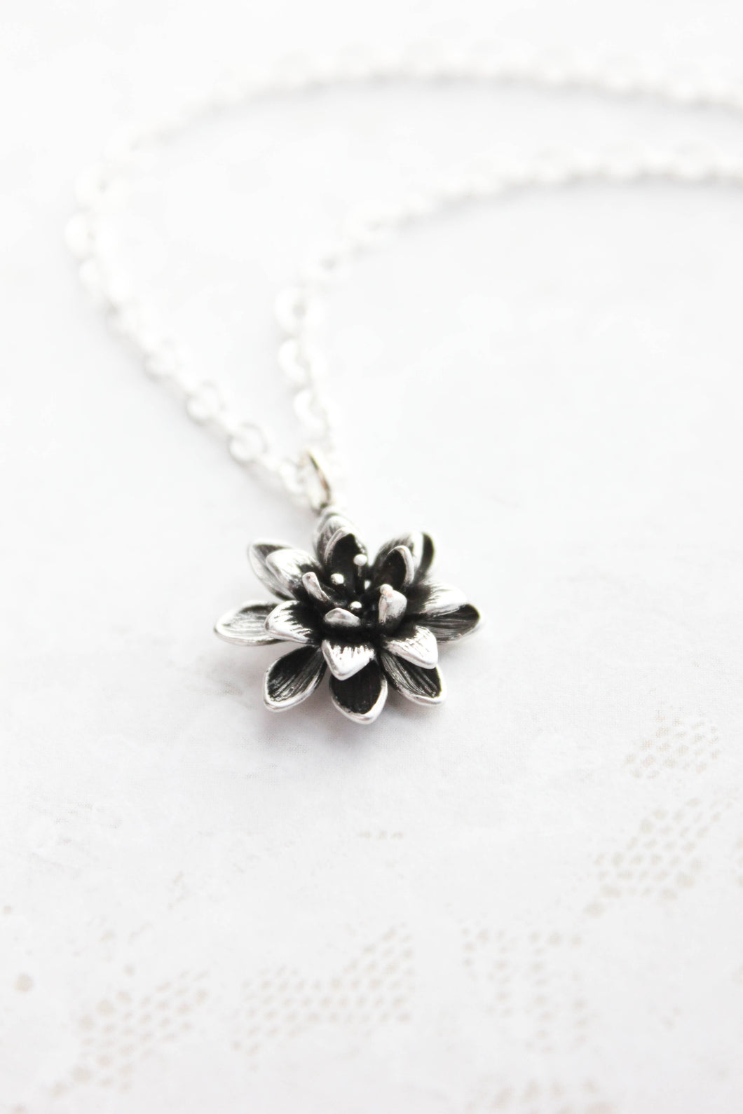 Lotus Necklace - Antiqued Silver