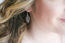 Load image into Gallery viewer, Filigree Leaf Earrings - Silver Rhodium