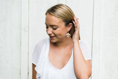 Gold Leaf Earrings - Shabby White Patina