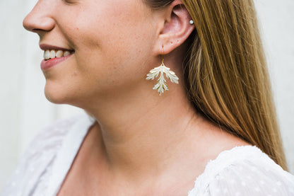 Gold Leaf Earrings - Shabby White Patina