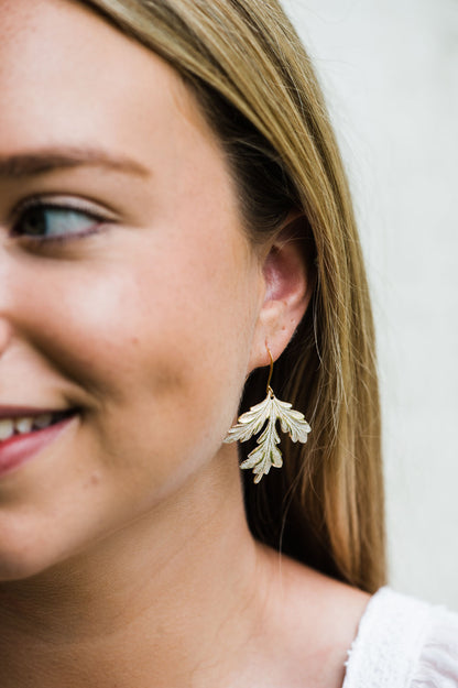 Gold Leaf Earrings - Shabby White Patina