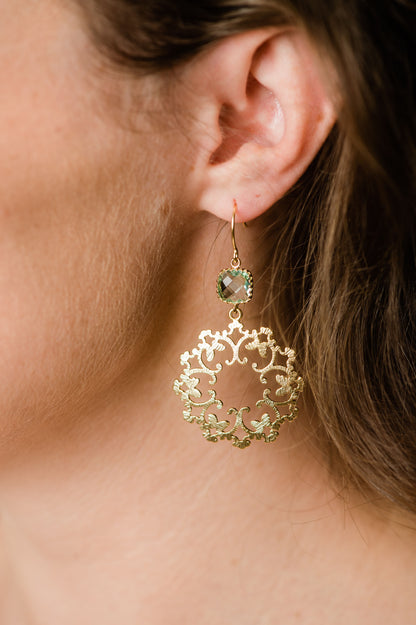 Gold Filigree Earrings - Aqua