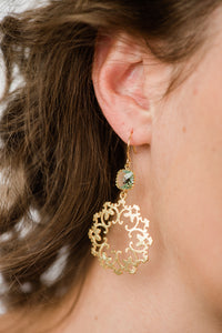Gold Filigree Earrings - Aqua