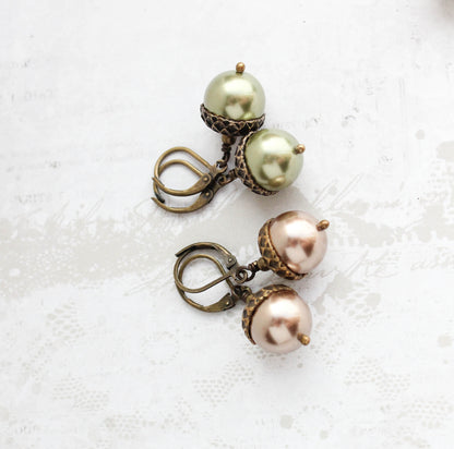 Green Pearl Acorn Necklace